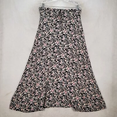 Winter Kate Women Skirt Size OS Black Floral Vintage Silk Boho Flowy Midi A Line • $21.95