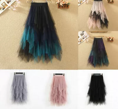 Women Elastic High Waist Mesh Tulle Tutu Skirt Layered Pleated Long Maxi Dress X • £10