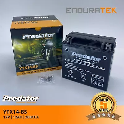 $69.95 • Buy YTX14-BS Motorcycle Battery AGM PREMIUM Yamaha Honda KTM Suzuki Kawasaki YTX14BS