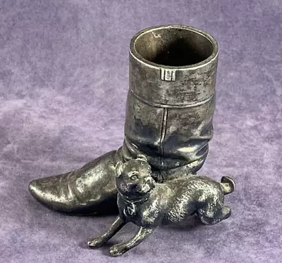 Antique Meriden Britannia Match Holder -Dog And Boot Figural Silver • $85