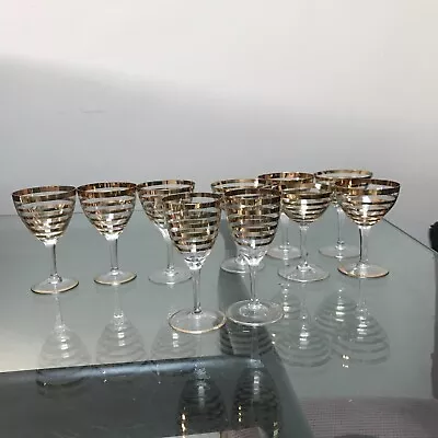 10 X  Vintage Gold Ring Glass Cocktail Martini Sherry Glasses • £20