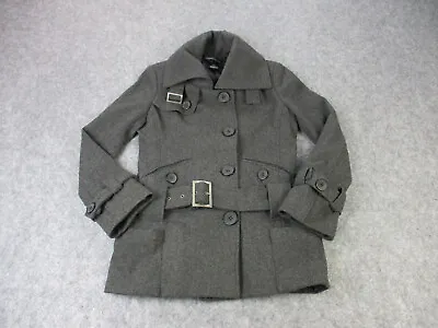 Moda International Jacket Women Extra Small Gray Wool Blend Belted Outdoors Coat • $35.96