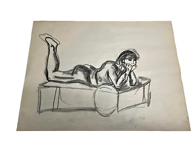 Vtg Charcoal Pastel DRAWING Profile SKETCH Male Nude PORTRAIT Unframed 70's A16 • $39.99