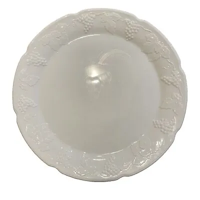 Vtg Milk Glass Opaque White Round ServingTray Platter Embossed Grapevine 14  • $37.82