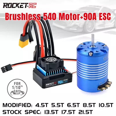 ROCKET 540 Sensored Brushless Motor 90A ESC For 1/10 RC Car Truck Upgrade Parts • $37.20