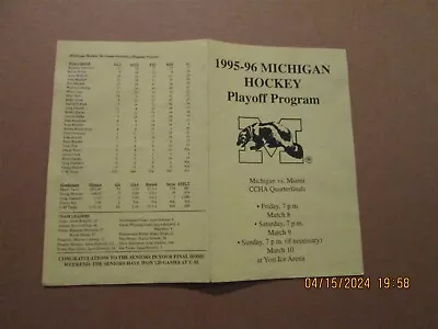 NCAA Michigan Vs. Miami Vintage 1995-96 Team Logo Hockey Playoff Program • $25