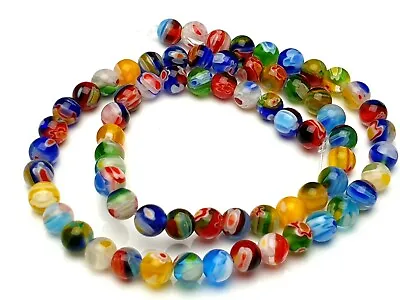 1 Strand 38cm Colorful Millefiori Flowers Glass Beads Lampwork Round Ball 6mm • £3.36