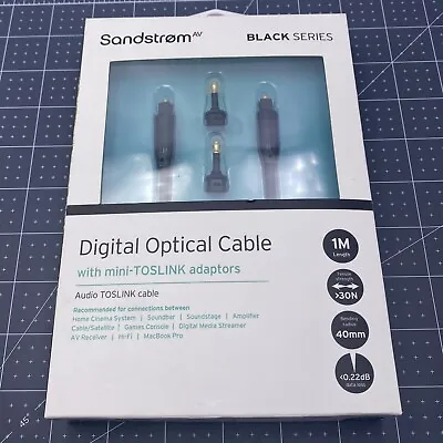 Sandstrom Black Series Digital Optical Cable 1m With Mini TOSLINK Adaptors - New • £8.50