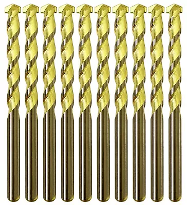 Masonry Drill Bit Set 1/4  Carbide Tip Golden Flute Concrete Drill Bits-10Pcs • $13.99