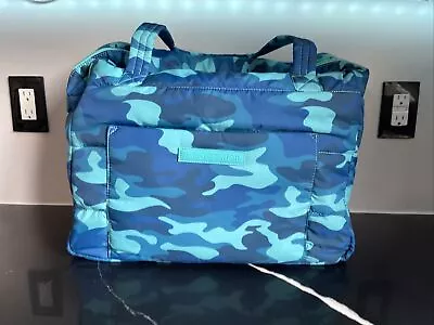 Moroccan Oil Large Overnight Puffer Tote Weekender Beach Gym Blue Camo Bag • $25.90