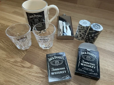 £9.99 • Buy Jack Daniels Set Mug, Hip Flask, Glasses, Playing Cards, Poker Chips