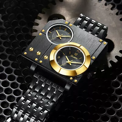 Men's Watches Top Luxury Oulm Unique Designer Watch Square Big Face Wristwatch • £19.37