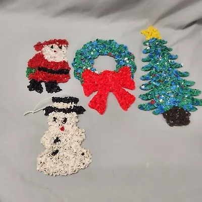 Vtg Lot 4 Christmas Melted Plastic Popcorn Decorations Santa Snowman 1970s • $34.99