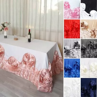 90 X132  Large Raised Roses Lamour Satin Rectangular Tablecloth Dinner Wedding • $58.72