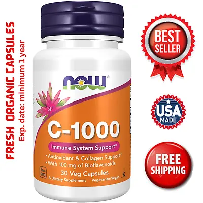 NOW Supplements Vitamin C-1000 With Rose HIPS & Bioflavonoids 30 Veg Capsules • $5.99