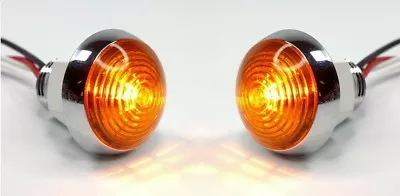 Pair 1-1/4  Dual Function Amber LED Marker Light VTG/Classic Mini Moon Chrome  • $29.99