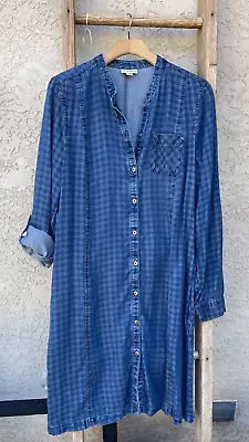 J. Jill Denim Chambray Blue Ridge Check Plaid Button Down Shirt Dress Sz M • $12.99