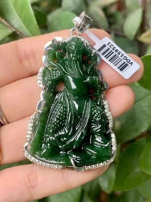 Nephrite Jade Hand Carved Quan Yu Statue Pendant Jade Pendant (57.2x37.4MM) • $288