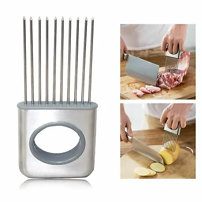 High Quality Stainless Steel Onion Slicer Vegetable Holder Cutter Kitchen Tools • £4.90