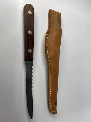 Vintage Vernco Fillet Cutting Knife Wooden Handle W/ Leather Shesth Clean Rare • $26.99