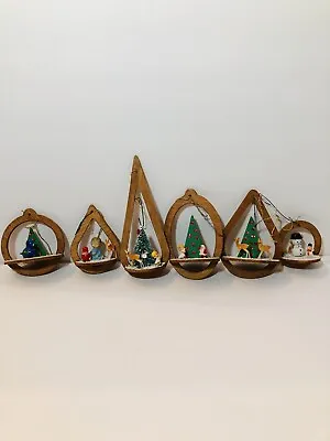 Vintage Wood Diorama Christmas Scene Tree Ornaments Mini Plastic Figures • $23.99