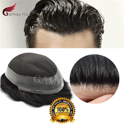 Mens Toupee French Lace Natural Human Hair Piece Invisible PU Wigs Australia • $229