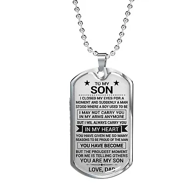 For My Son Dog Tag Pendant Necklace Love Dad From Father To Son Gifts For Boys • $29.95