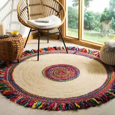 Round Rug Jute Cotton Mix Braided Style Handmade Area Carpet For Home Decor Rug • $66.74