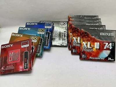 MAXELL XL & Sony  Blank Minidiscs 10 Mini Discs  MD For Recording & Storage Case • £40