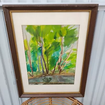 Vintage Original Abstract Watercolor Landscape Painting In Frame • $34.99
