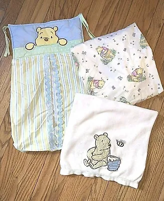 Disney And Classic Pooh Nursery Blanket Fitted Crib Sheet And Diaper Holder • $19.99