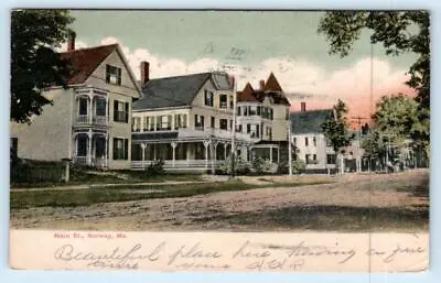 NORWAY ME Maine ~ MAIN STREET SCENE 1910 Androscoggin County Postcard • $6.78