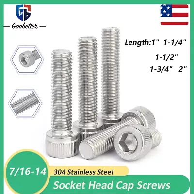 7/16-14 Socket Head Cap Screws Stainless Steel Allen Bolt DIN 912 Lengths 1 -2  • $5.26