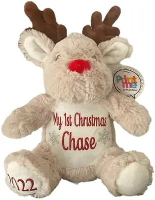 Personalised Reindeer Teddy Bear Baby's 1st Christmas Snowflake Name Santa Gift • £16