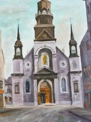 Vintage Oil Painting Notre-Dame-de-Bon-Secours Sailor's Church Montreal Canada • $93.75