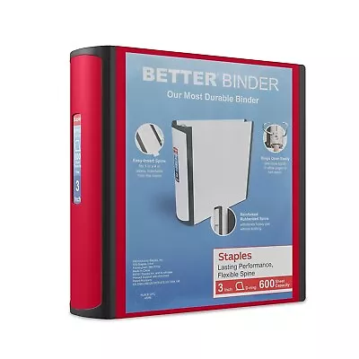 Staples Better 3-Inch D 3-Ring View Binder Red (18367) 807717 • $15.99