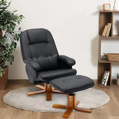 Recliner Chair With Ottoman Faux Leather Swivel Recliner Lounge Armchairs Black • $184.99