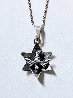 Vtg Mexico TAXCO Sterling Silver 3D STAR Of DAVID W/ PEACE DOVE 925 20  Necklace • £82.71