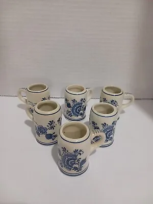 Vintage Delft Blue Mini Mug Stein Toothpick Holder Hand Painted Set Of 6 • $12