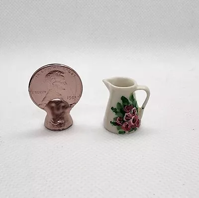 Dollhouse Miniature Porcelain Handmade Pitcher Floral 1:12 Artisan Signed  • $0.99