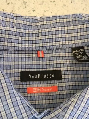 Van Heusen Traveler Shirt Mens 2XL Button Down Blue Check Long Sleeve 🚭EUC • $3.49