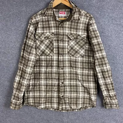 Wrangler Shirt Mens Medium Beige Brown Flannel Plaid Lumberjack Ranch Rodeo • $39.95