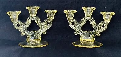 Pair Of Yellow 6” 3-Light Keyhole-Style Candlesticks Or Candelabra By Cambridge • $20