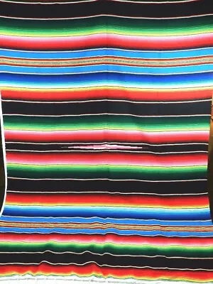 Saltillo Serape Mexican Southwestern Fringe Blanket 80”x49  Multi Color • $74.99