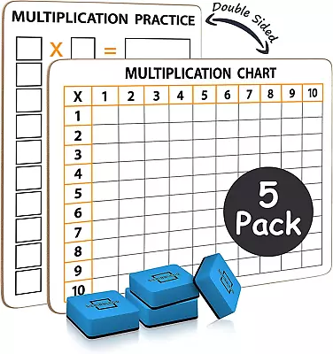 5 Pack Dry Erase Multiplication Chart White Board 9  X 12  Multiplication Table  • $38.73