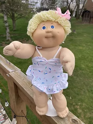 Vintage 1983 Cabbage Patch Kid Blonde Curly Hair Blue Eyes Swimsuit Dimple • $24