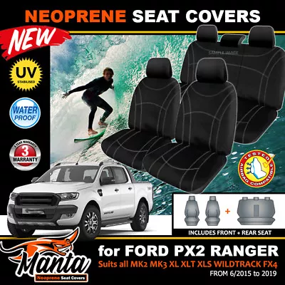 Manta Black Neoprene Seat Covers FORD RANGER PX2 XL XLT Wildtrack 2ROW 6/2015-19 • $299