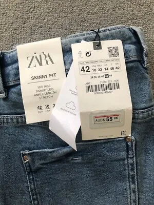 Ladies Zara Blue Denim Jeans Size 42 Skinny • $20