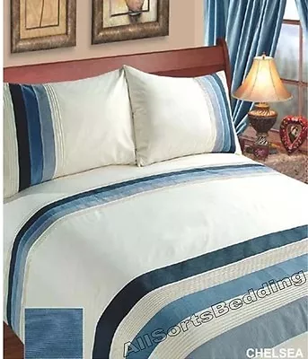 King Size Duvet Cover Set Chelsea Blue Stripes Polycotton Bedding Luxury • £16.99