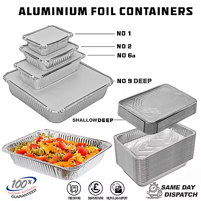 50 Aluminium Foil Takeaway Food Containers Baking Pans Foil Trays With Lids • £7.95